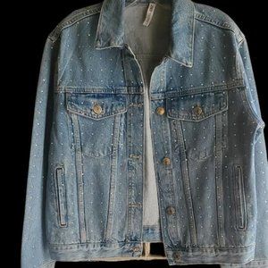Zara Rhinestone Button-Down Oversize Denim Jacket